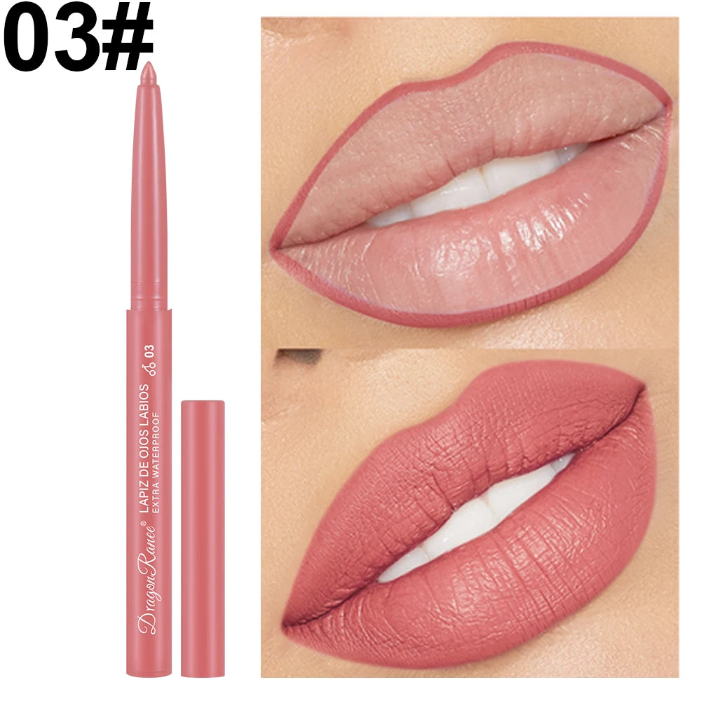 Lip Liner Lipstick Pen Waterproof Long-Lasting Contouring Lip Pencil Matte Finish Beginner Automatic Lip Liner Bean Paste Color Contouring Pen Automatic Rotating Lip Liner