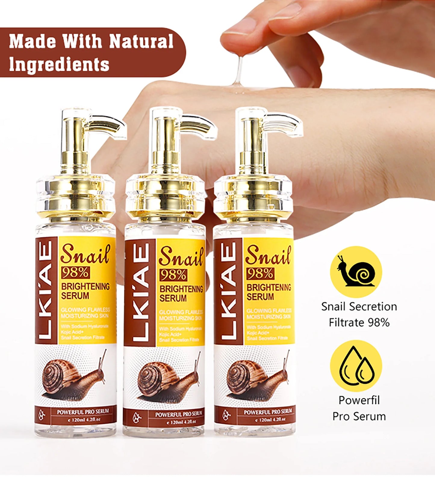 AILKE Snail Extract Whitening Serum, Moisturizing, Reduce Dark Spots, Wrinkle, Even Skin Tone, Lightening Essence for Face, Body