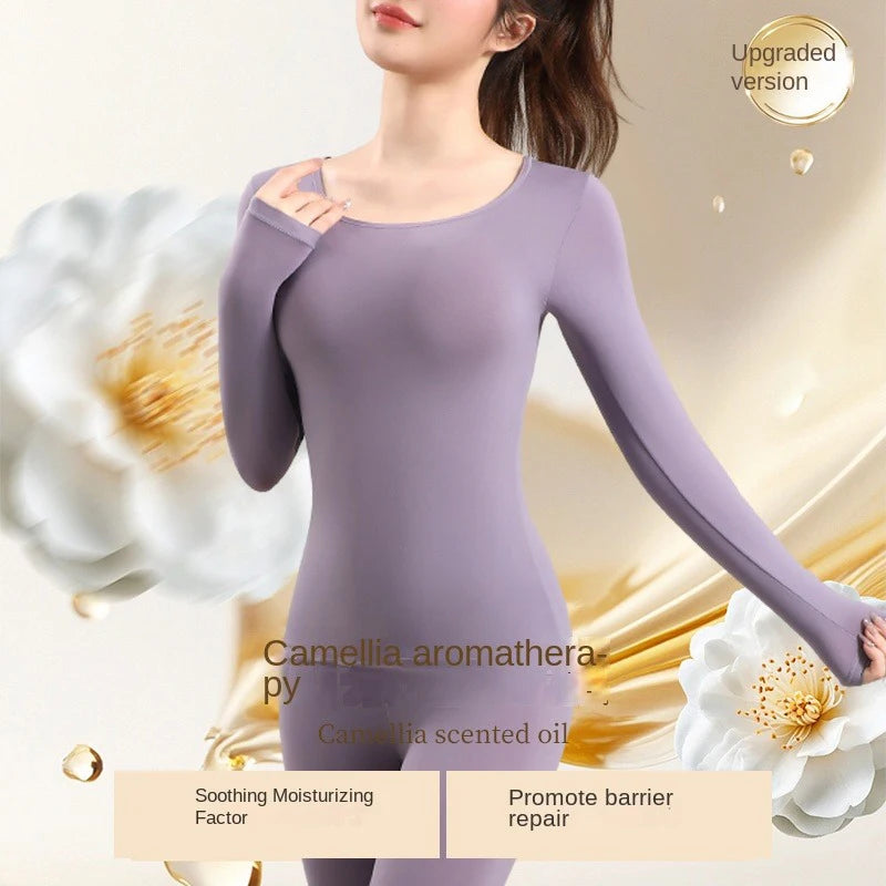Winter Thermal Pairing Hyaluronic Acid Skincare Shirts Ultra-Thin High-Elastic Long Sleeve Underwear Women's Base Layer Sets