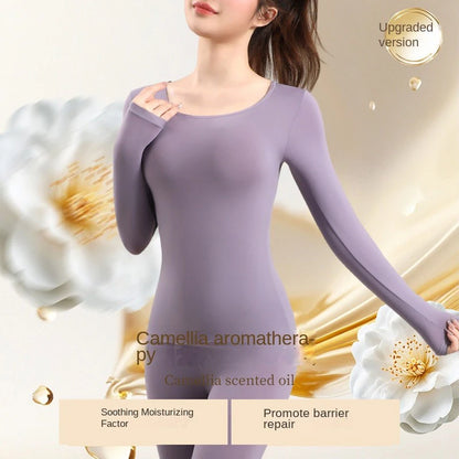 Winter Thermal Pairing Hyaluronic Acid Skincare Shirts Ultra-Thin High-Elastic Long Sleeve Underwear Women's Base Layer Sets