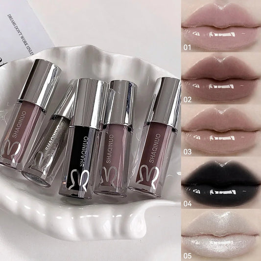 Shachi Nuo Color Lip Oil Gloss, Water Mirror Effect, Moisturizing, Soothing, Long-Lasting Hydration, Tone-Up, Color, Pure White Skin Effect, 5 Colors Available, Essential Item for Autumn and Winter