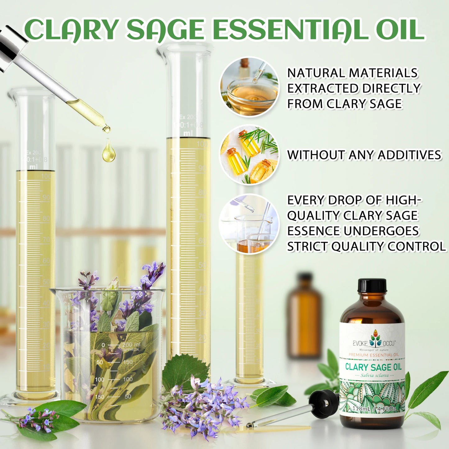EVOKE OCCU Clary Sage Essential Oils, 118ML/4 Fl.Oz. Premium Plant Oil for Diffuser Humidifier DIY Candle Soap Making Massage