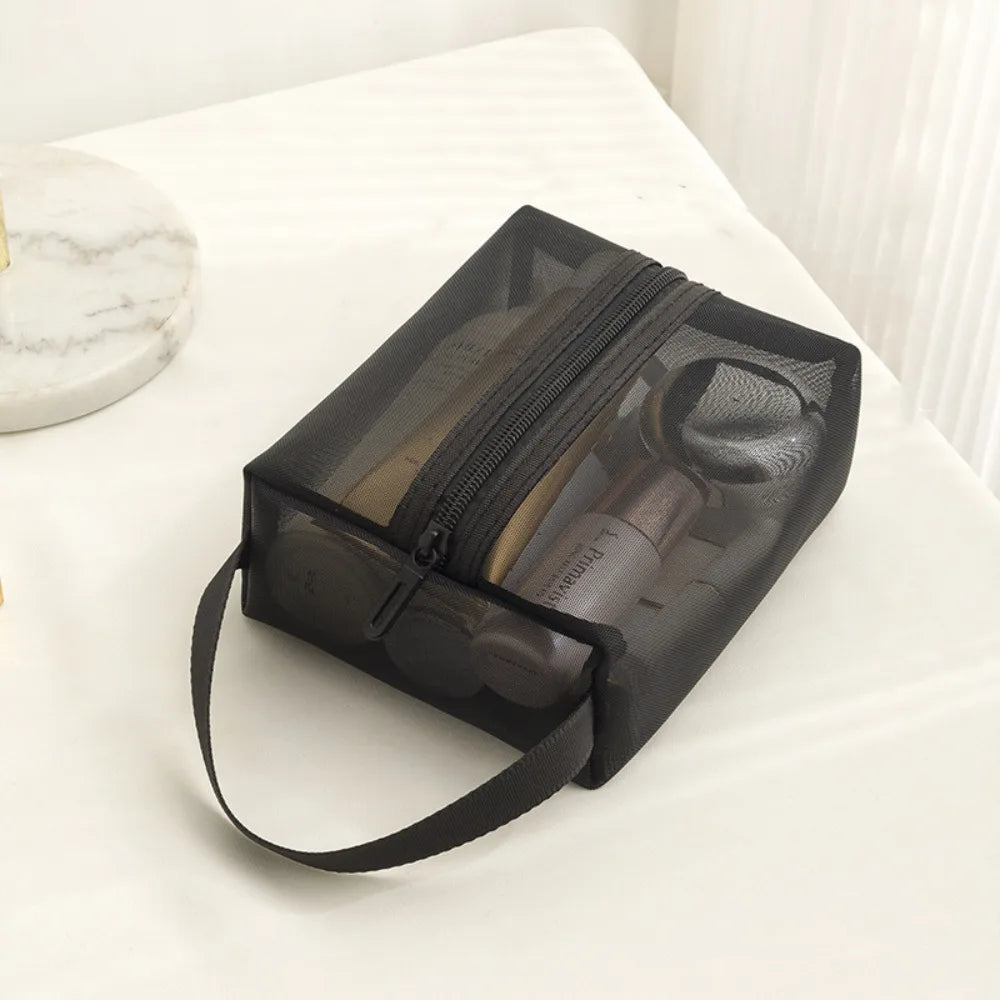 Mesh Toiletry Bag Travel Wash Bag Large Capacity Zipper Makeup Bag Skin Care Storage Bag Women Cosmetic Bag Korean Storage Bag