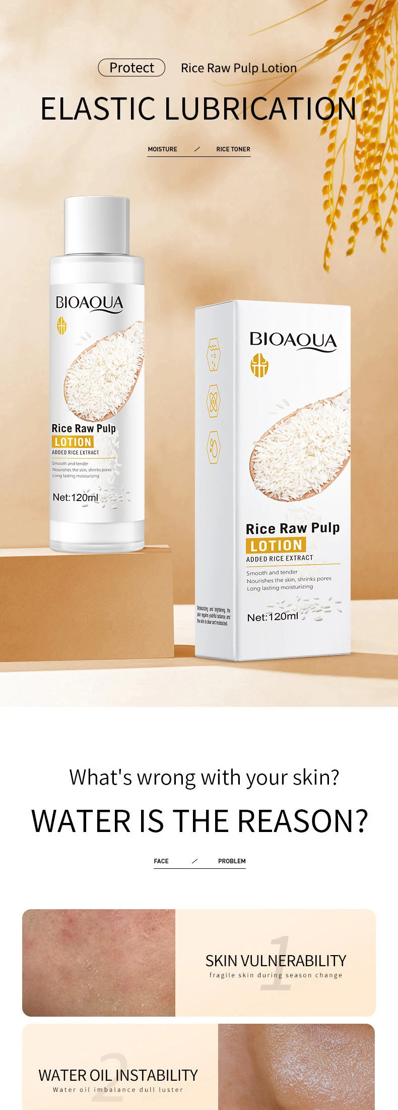 BIOAQUA Whtie Rice Face Lotion Whitening Moisturizing Anti Wrinkles Anti Wrinkles Anti-Aging  Facial Serum Essence Skin Care