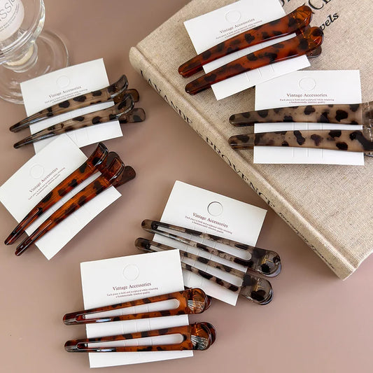 3pcs/Set Hairpins Retro Leopard Print Duckbill Hair Clips Makeup Bangs Clips for Women Girls Fashion Barrettes Hair Styling Tool