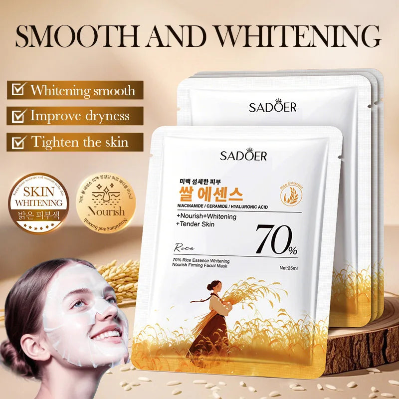 1/5/10PCS Rice Essence Face Sheet Mask,Niacinamide Hyaluronic Acid Hydrating Nourishing Brightening Tender Skin,Korean Skincare