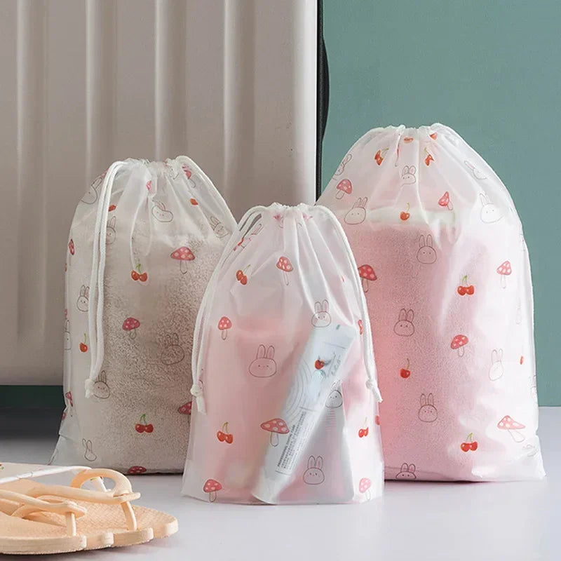 1pc Cute Cartoon Clear Drawstring Storage Bags Women Girls Transparent Bathroom Organizer Towel Brush Cosmetic Makeup Bags