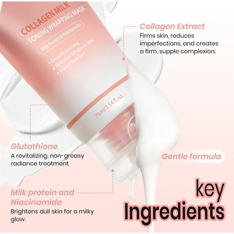 Collagen Milk Toning Wrapping Mask Deep Hydration&Radiance Skin Instant Glow Care Milk Protein & Niacinamide Milky Peel-off Mask