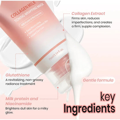 Collagen Milk Toning Wrapping Mask Deep Hydration&Radiance Skin Instant Glow Care Milk Protein & Niacinamide Milky Peel-off Mask