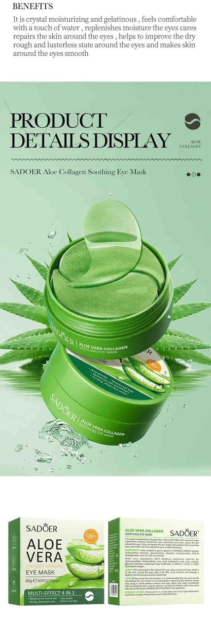 60pcs SAODER Aloe Vera Collagen Eye Mask Anti Dark Circles Eyes Bags Moisturizing Firming Eye Patches Eyes Skin Care Products