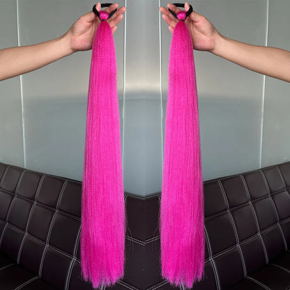 Synthetic 2Pcs Straight Ponytail With Elastic Hair Tie Colorful Braiding Ponytail Hair Extensions Hair Accessories For Women