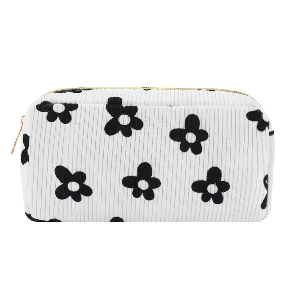 Trendy Large Capacity Corduroy Makeup Bag Travel Printed Toiletry Organizer Bag Makeup Brush Skincare Storage Bag for Women