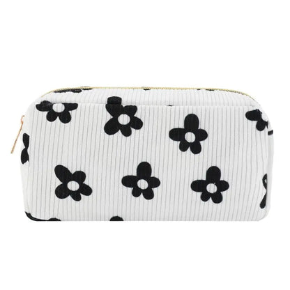 Trendy Large Capacity Corduroy Makeup Bag Travel Printed Toiletry Organizer Bag Makeup Brush Skincare Storage Bag for Women