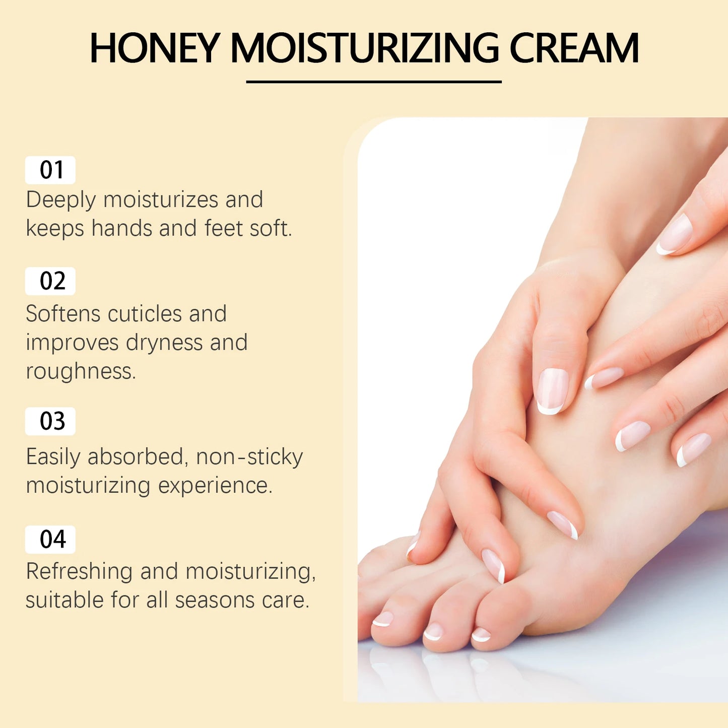 Honey Hand Foot Moisturizing Cream Nourishing Softens Cuticles Anti Dry Cracked Smooth Moisturizing Hand Foot Care Cream