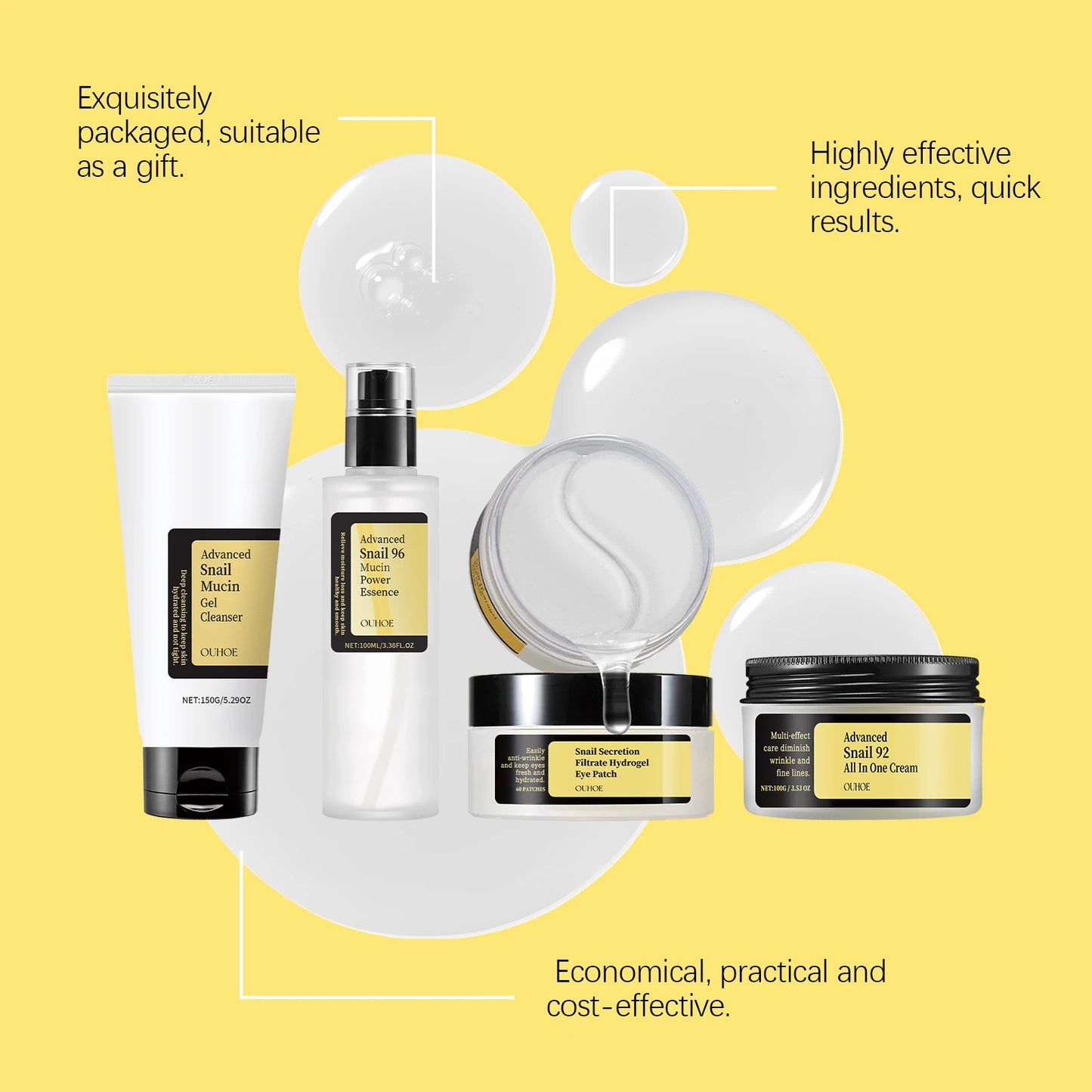 Snail Mucin 96 Skin Care Set Fade Fine Lines Wrinkles Repair Tighten Moisturizing Facial Smooth Brightening Facial Essence Set