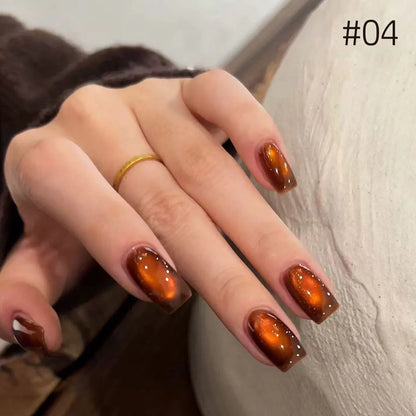 10ML 1-10PCS 2025 New Sunset Cat's Eye Nail Polish Series Amber Glass Beads Magnet Gel Nail Polish Nail Art Gold Brown Nails
