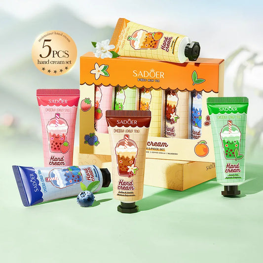 Fruit Milk Tea Hand Cream Gift Set - Intense Hydration & Crack Prevention for Winter, Soothing Dry Skin with Sweet Scent ,Travel