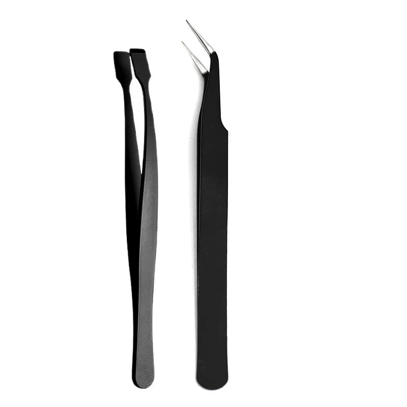 2Pcs Eyelash Tweezer Set Lash Pick Up Clip Pointed Flat Clip Lash Grafting Item Lower Eyelashes Applicator Portable Makeup Clamp