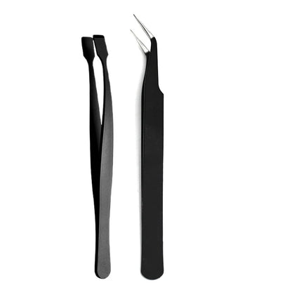 2Pcs Eyelash Tweezer Set Lash Pick Up Clip Pointed Flat Clip Lash Grafting Item Lower Eyelashes Applicator Portable Makeup Clamp