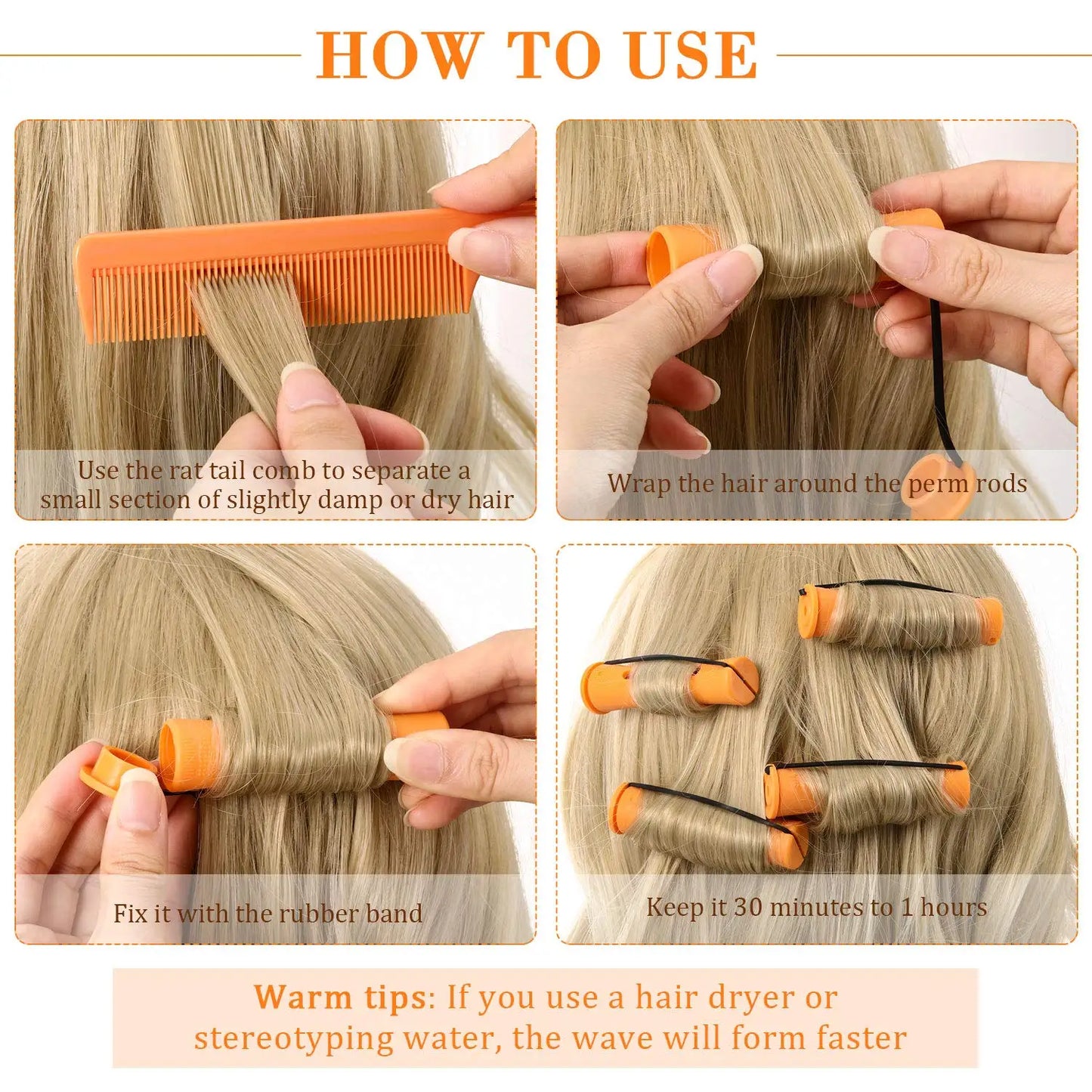 Perm Rods and 60 Pieces Hair Rollers with Hair Cold Wave Rods Hair Curler for Women Long Short Hair（8 Sizes）