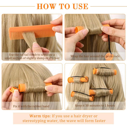 Perm Rods and 60 Pieces Hair Rollers with Hair Cold Wave Rods Hair Curler for Women Long Short Hair（8 Sizes）