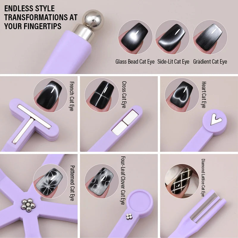 Multi-Functional Starfish Nail Magnet 8-in-1 Nail Art Tool Strong Magnetic Force Stick Anti-Fall Silicone Cover Cat Eye Manicure