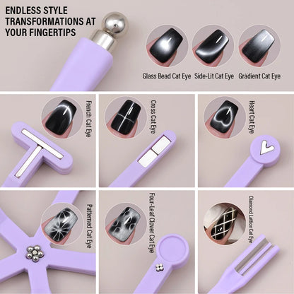 Multi-Functional Starfish Nail Magnet 8-in-1 Nail Art Tool Strong Magnetic Force Stick Anti-Fall Silicone Cover Cat Eye Manicure