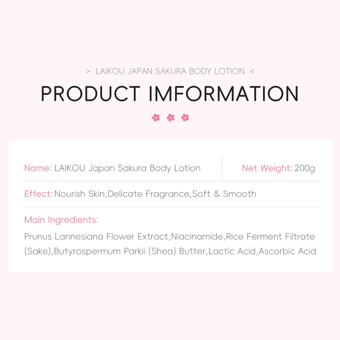 Laikou Cherry Blossom Body Lotion Moisturizing & Repairing  Winter Chapped Skin Care Moisturizing Without Greasiness 200g