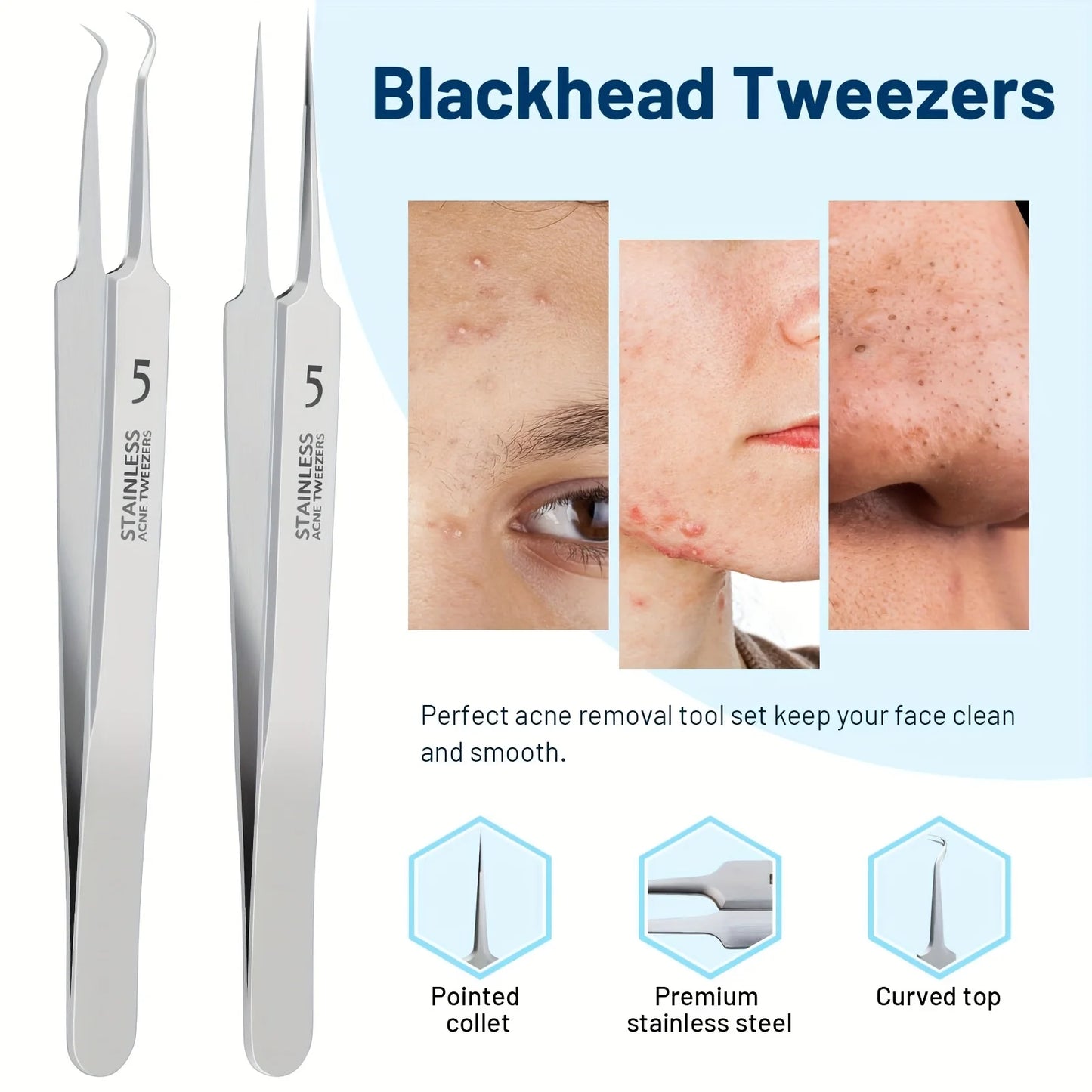 12pcs Blackhead Tools,Pimple Popper Tool Kit, Quick and Easy of and Blackheads,Precise Eyebrow Tweezers for Facial Hair women