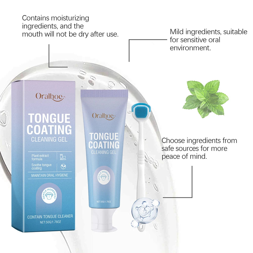 50ml Tongue Cleaning Gel Set,For Bad Breath Long Lasting-Freshness Mouth Odor-Eliminators,Tongue Cleaning Paste For Home