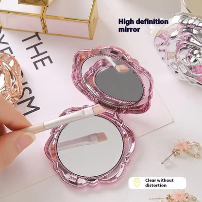 1PCS Portable Mini Mirror Retro Rose Flower Small Pocket Makeup Mirror Double Sided Hand Mirrors Compact Cosmetic Beauty Tool