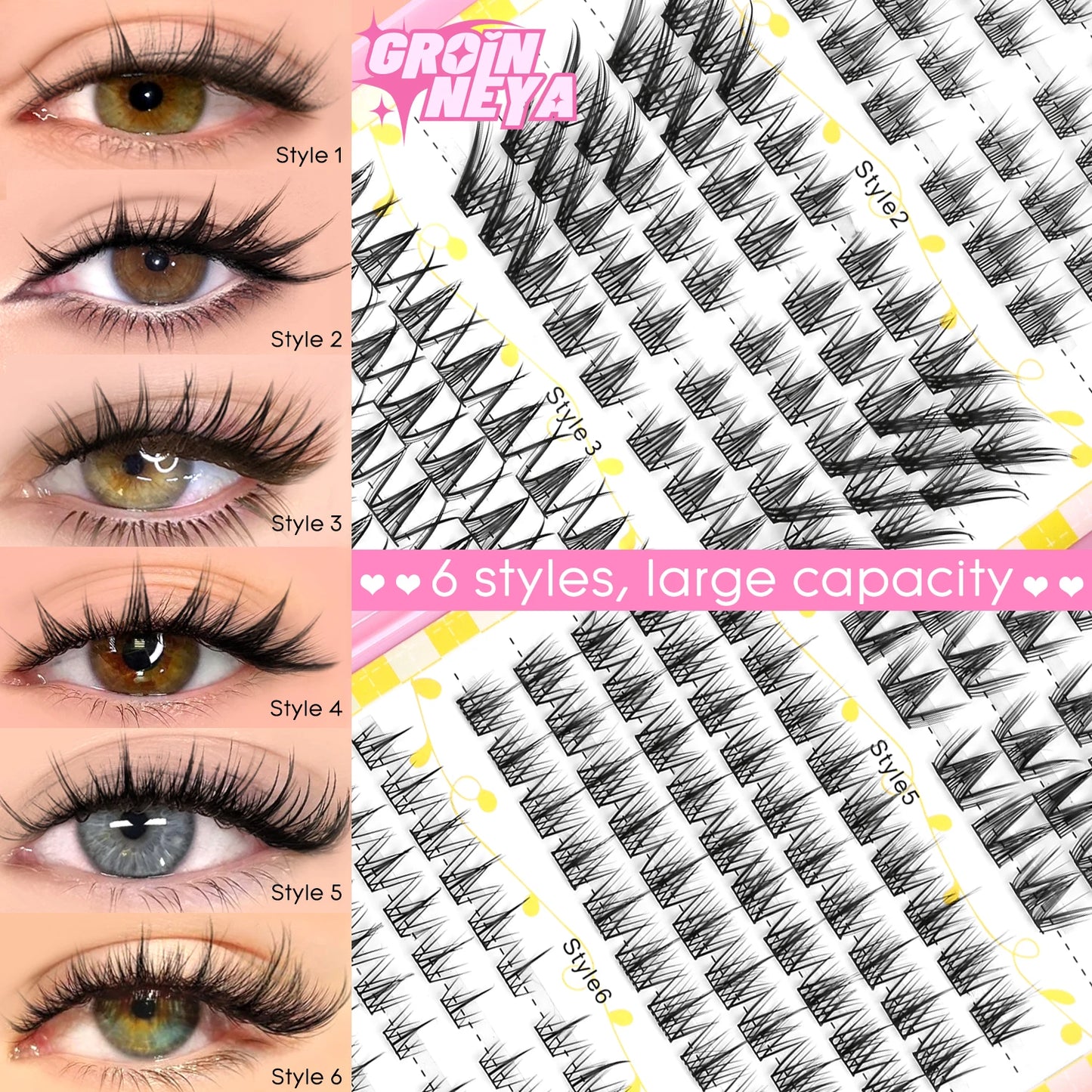 GROINNEYA Lash Clusters 30Rows DIY Natural Manga Eyelashes Mixed Tray Individual Lashes Natural Volume Eyelash Extension Makeup
