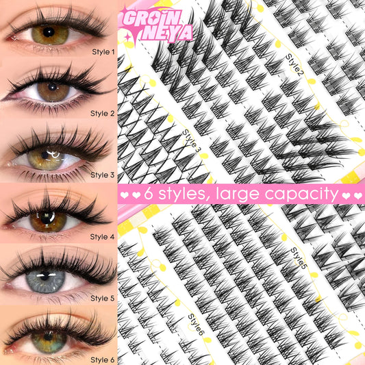 GROINNEYA Lash Clusters 30Rows DIY Natural Manga Eyelashes Mixed Tray Individual Lashes Natural Volume Eyelash Extension Makeup