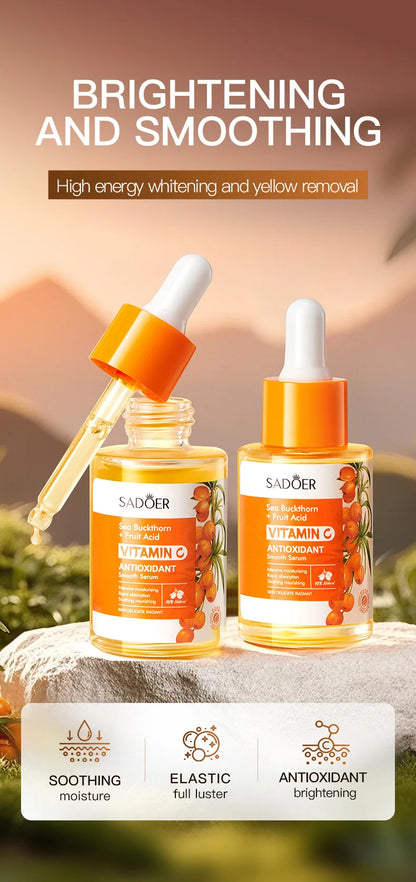SADOER Sea Buckthorn Vitamin C Facial Serum: Brightening Anti-Aging Skin Repair Essence 30ml