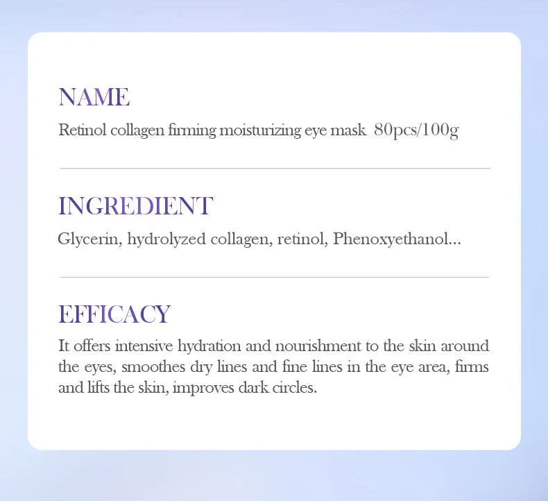 80pcs BIOAQUA Crystal Collagen Eye Mask Anti Dark Circles Anti-Wrinkles Moisturizing Whitening Anti-Aging Retinol Eye Patches