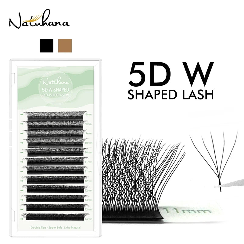 NATUHANA W Shape Eyelashes Extensions 3D 4D 5D 6D W Shaped Brown Black Clover Hand made Premade Volume Fans Lash Extensions