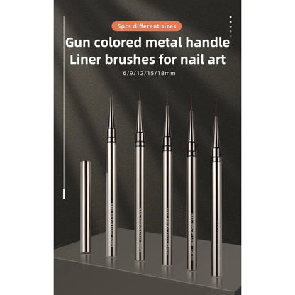 5PCS 6/9/12/15/18mm Nail Liner Brush Set Drawing Lines Stripe Painting Flower Pen Nail Art Manicure Metal Handle Brush Set