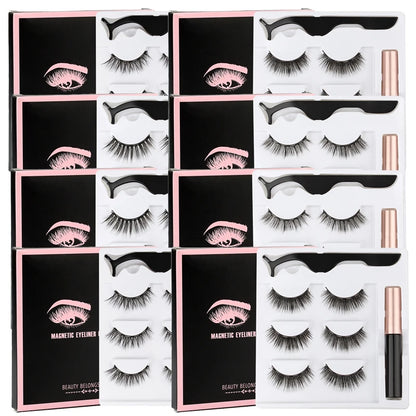 Hot 1/3Pairs Magnetic Eyelashes Soft False Lashes Repeated Use Mink Lashes Waterproof Liquid Eyeliner Tweezer Eyelash Makeup Set