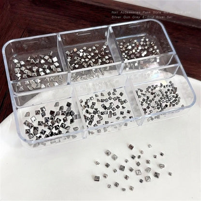 Gun Black Square Rivet Metal Round Ball Cone Alloy Fork Spoon Punk Stars Bowknot Pearl Nail Art Accessories Decorations Manicure