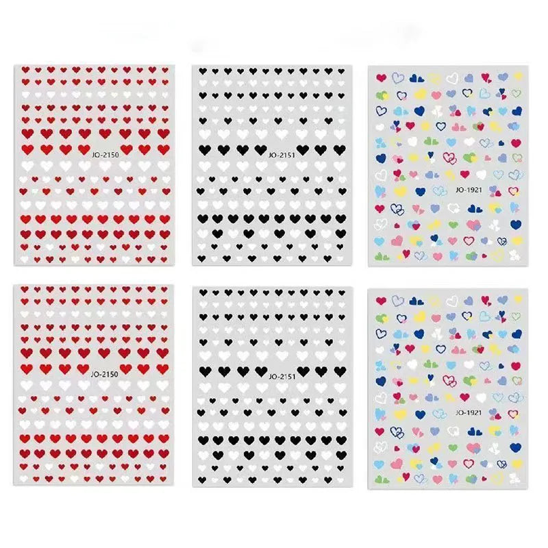 Nail Stickers 3D Love Heart Black White Love Valentine's Day Self-Adhesive Nail Art Decals for DIY Manicure Nail Decorations
