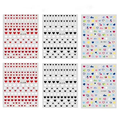 Nail Stickers 3D Love Heart Black White Love Valentine's Day Self-Adhesive Nail Art Decals for DIY Manicure Nail Decorations