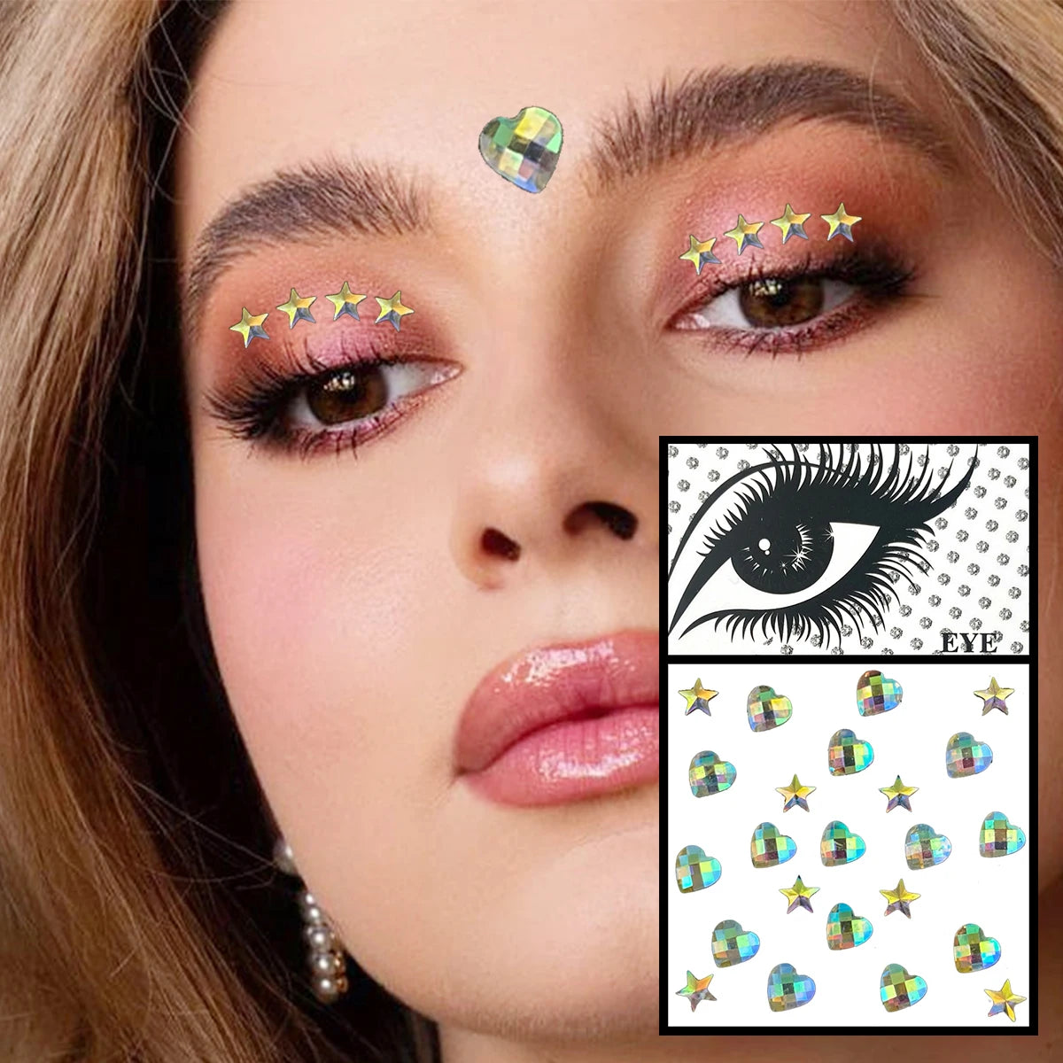 Red Heart Face Jewelry Temporary Tattoos Eye Forehead Diamonds Jewels Makeup Sticker Sparkle Water Drop Gems Nail Art Festival
