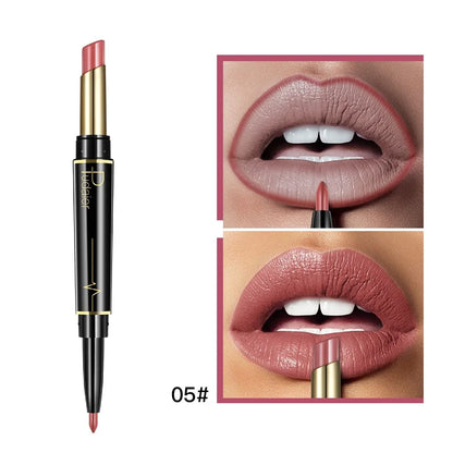 1pcs Matte Lip Liner & Lipstick, Double Ended Lip Pen Nude Makeup Tool, Long Lasting Color Rendering, Waterproof Lip Cosmetics