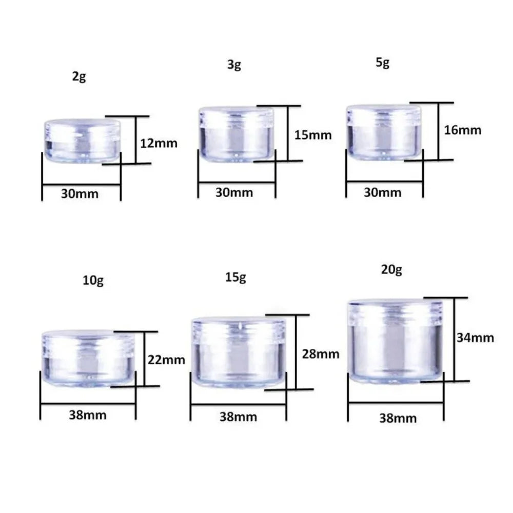 20Pcs 2g 3g 5g 10g 15g 20g Portable Plastic Cosmetic Empty Jars Clear Bottles Eyeshadow Makeup Cream Lip Balm Container Pots