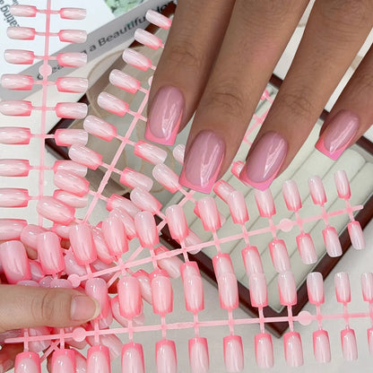 120Pcs Short Square Red French Valentine's Day Fake Nails Nude Pink Glossy Acrylic False Nails Simple Wearable Press on NailTips