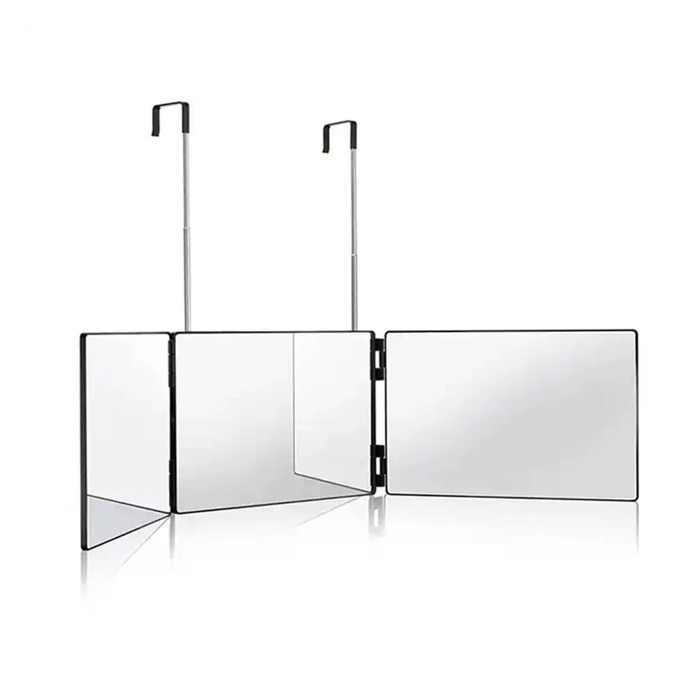 360 Trifold Vanity Makeup Mirrors with Height Adjustable Telescoping Hook for Hair Self Cutting Travel Portable Cosmetic Mirror