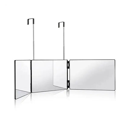 360 Trifold Vanity Makeup Mirrors with Height Adjustable Telescoping Hook for Hair Self Cutting Travel Portable Cosmetic Mirror