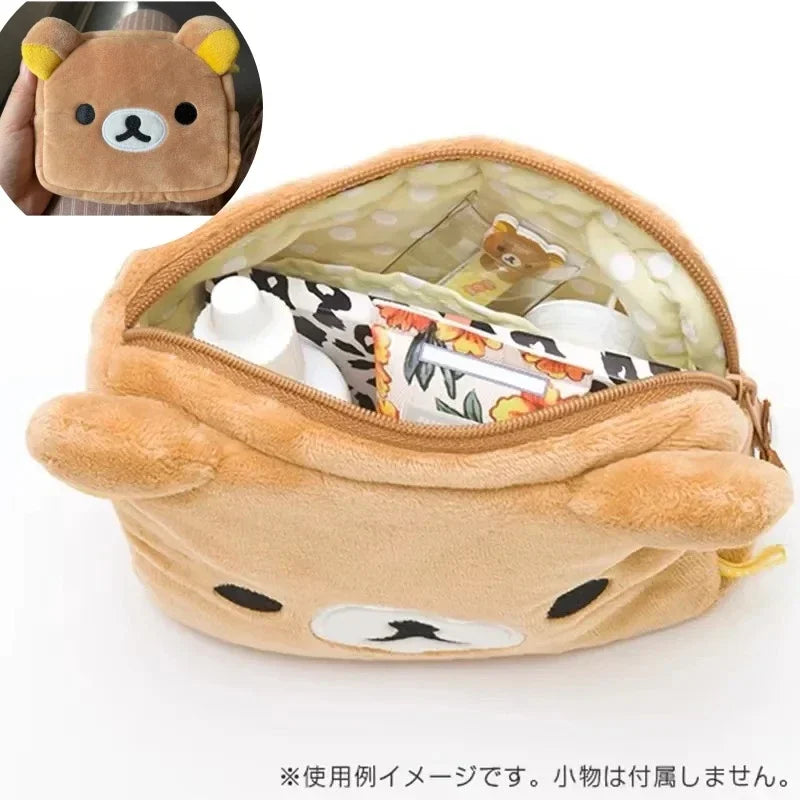 Kawaii Rilakkuma Plush Pencil Bag - Cartoon Bear Multi Case, Makeup Organizer & Cosmetic Storage, Cute Vanity Beauty Bag