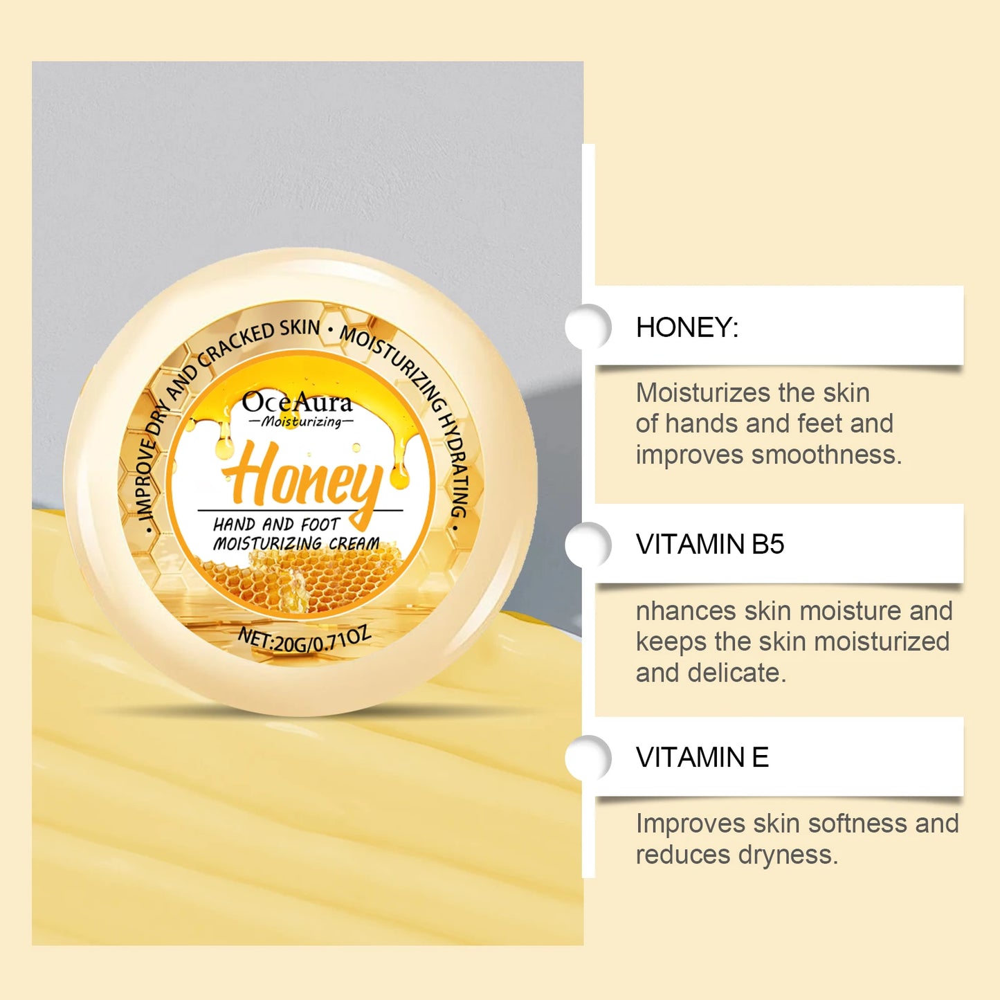 Honey Hand Foot Moisturizing Cream Nourishing Softens Cuticles Anti Dry Cracked Smooth Moisturizing Hand Foot Care Cream