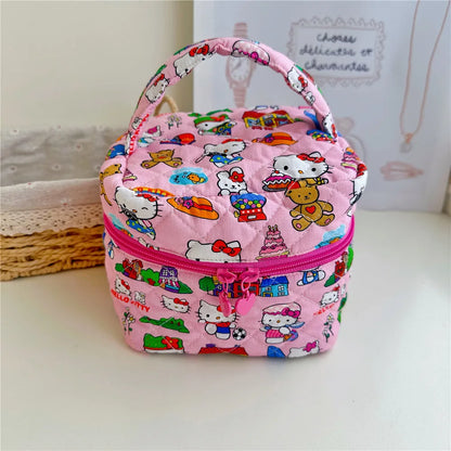 Hello Kitty Cartoon Printed Cotton Embroidered Makeup Bag Large Capacity Dormitory Cosmetics Travel Storage Bag  Present